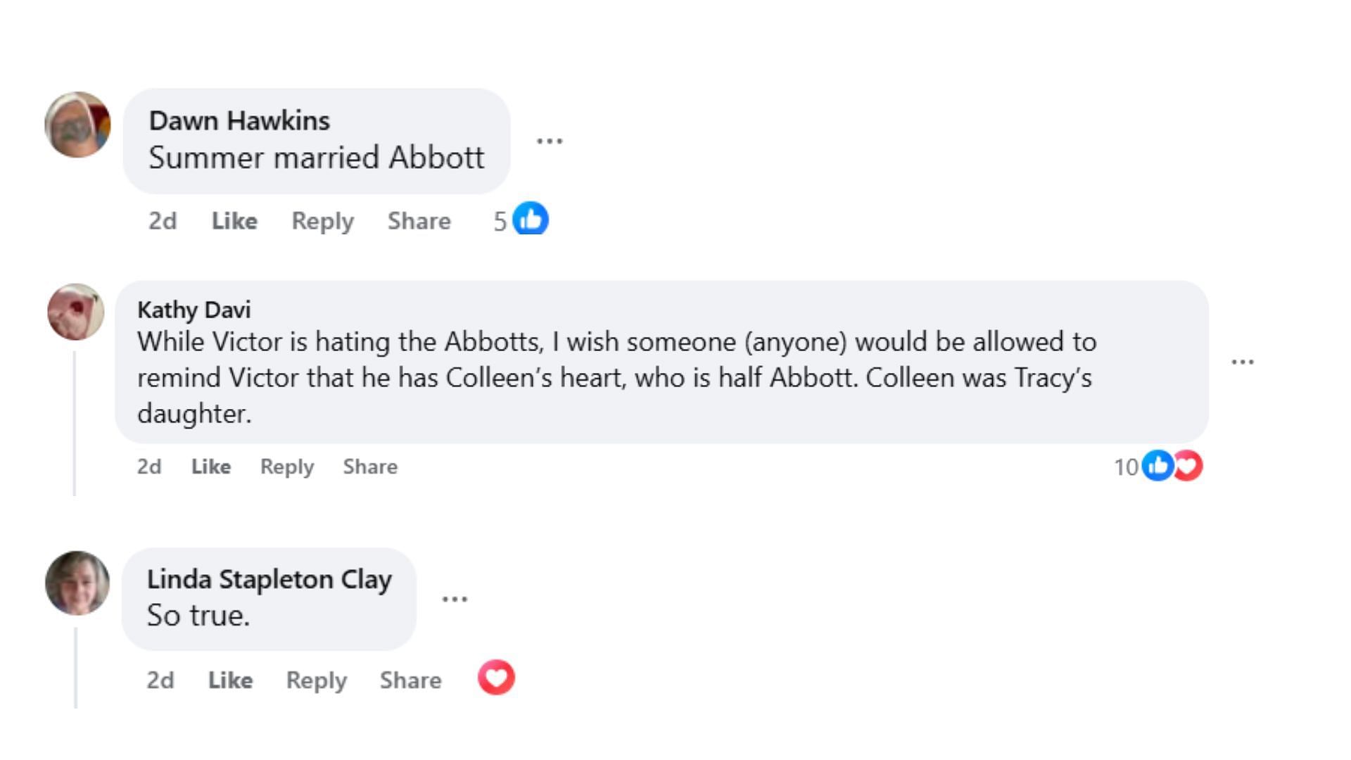 Comments by fans on the post (Image via Facebook/@Deb Brown)